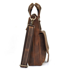 Brown Leather Mens Vintage Work Bag Handbag Briefcase Shoulder Bags Business Bags For Men - iwalletsmen