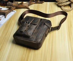 Fashion Brown Leather Mens Small Vertical Side Bag Messenger Bag Tablet Bag For Men - iwalletsmen