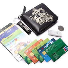 Genuine Leather Mens Chain Biker Wallet Cool Zipper Leather Wallet Bifold billfold Wallets - iwalletsmen