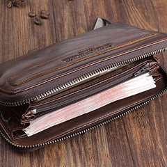 Genuine Leather Mens Cool Long Leather Wallet Zipper Wristlet Clutch Wallet - iwalletsmen