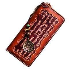 Handmade Leather Mens Tibetan Chain Biker Wallet Cool Leather Wallet Long Clutch Wallets for Men