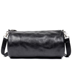 Fashion Black Leather Mens Barrel Messenger Bag Bucket Courier Bag Postman Bags for Men - iwalletsmen