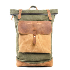Cool Canvas Leather Mens Large Waterproof Green Backpack Travel Backpack Black Computer Backpack for Men - iwalletsmen
