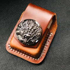 Coffee Handmade Leather Mens Stone Zippo Lighter Holders Lighter Case For Men - iwalletsmen
