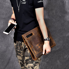 Retro Brown Leather Mens Business Clutch Bag Side Bag Handbag Small Messenger Bag For Men - iwalletsmen
