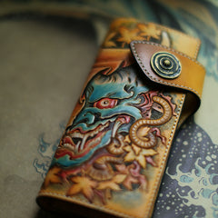 Handmade Leather Tooled PRAJNA Mens Chain Biker Wallet Cool Leather Wallet With Chain Wallets for Men