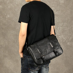 Genuine Leather Mens Cool Messenger Bag Shoulder Bag Chest Bag Bike Bag Cycling Bag for men
