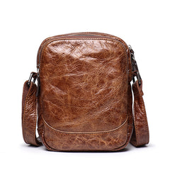 Cool Brown Leather Men's Small Vertical Side Bag Black Vertical Messenger Bag For Men - iwalletsmen