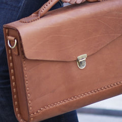 Handmade Leather Mens Cool Messenger Bag Briefcase Work Bag Business Bag for men