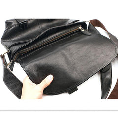 Black Leather Mens Casual Side Bag Courier Bag Black Messenger Bags Black Postman Bag For Men - iwalletsmen