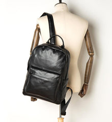 Cool Black Mens Leather 15inches Computer Backpack Fashion Travel Backpack School Backpack for men - iwalletsmen