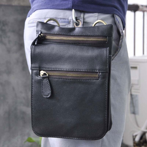 Mens Leather Small Side Bag COURIER BAG Waist Pouch Holster Belt Case Belt Pouch for Men - iwalletsmen