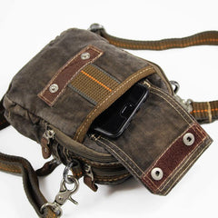 Canvas Black Mens Small Vertical Postman Bag Belt Pouch Messenger Bags Belt Bag For Men - iwalletsmen