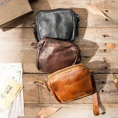 Brown Leather Mens Small Key Case Black Key Holder Coin Purse Card Holder For Men - iwalletsmen