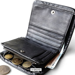 Genuine Leather Mens Cool billfold Leather Wallet Men Small Wallets Bifold for Men