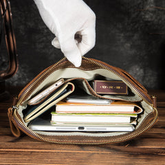 Vintage Brown Leather Men's Small Vertical Messenger Bag Side Bags Courier Bag For Men - iwalletsmen