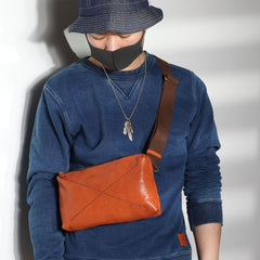 Cool Black LEATHER MEN'S 8 INCHES Small Side BAGs Sling MESSENGER BAG Chest BAG FOR MEN - iwalletsmen