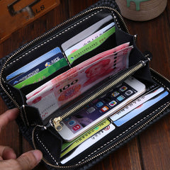 Handmade Leather Mens Clutch Wallet Tooled Cool Carp Wallet Long Zipper Wallets for Men