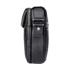 Black Leather 8 inches Small Side Bag Vertical Courier Bag Messenger Bag For Men - iwalletsmen