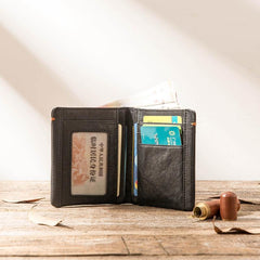 Cool Brown Leather Mens Small Wallets Bifold Black Vintage Slim billfold Wallet for Men - iwalletsmen