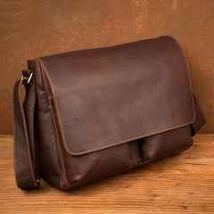 Cool Brown Leather 13 inches Mens Courier Bag Messenger Bags Postman Bag for Men - iwalletsmen