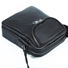 Black LEATHER MENS 8-inch Phone Small Vertical Side Bag Black COURIER BAG MESSENGER BAG FOR MEN - iwalletsmen
