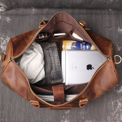 Cool Brown Leather Mens Overnight Bag Duffle Bag Travel Bag Weekender Bag for Men - iwalletsmen