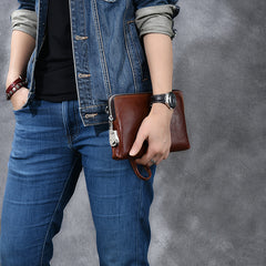 Cool Leather Mens Brown Business Clutch Bag Black Long Wallet For Men - iwalletsmen