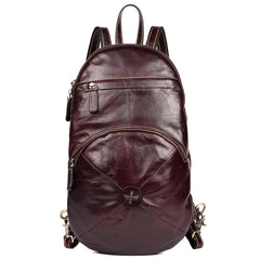 Brown Fashion Mens Leather 11-inches Large Backpacks Red Wine Travel Backpacks School Backpacks for men - iwalletsmen