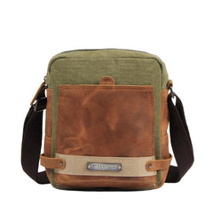 Coffee Canvas Leather Mens Side Bag Vertical Messenger Bags Army Green Canvas Courier Bag for Men - iwalletsmen