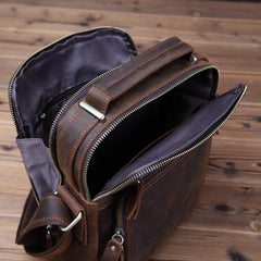 Small Brown Leather Messenger Bag Men's Vertical Side Bag Mini Vertical HandBag Courier Bag For Men - iwalletsmen