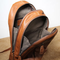 Genuine Leather Mens Cool Chest Bag Sling Bag Crossbody Bag Travel Bag Hiking Bag for men