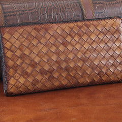Handmade Leather Mens Clutch Cool Braided Wallet Clutch Wristlet Wallet for Men