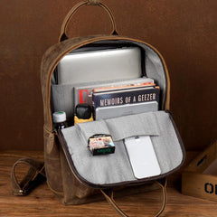 Cool Brown Mens Leather 15-inch Work Backpack Handbag Travel Backpack Computer Backpack for Men - iwalletsmen