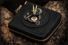Chinese Dragon Leather Tooled Mens billfold Wallet Cool Chain Wallet Handmade Biker Wallet for Men