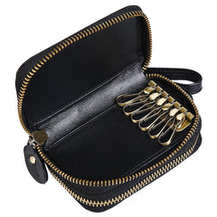 Cool Black Mens Double Zipper Leather Car Key Wallet Key Holder Change Holder For Men - iwalletsmen