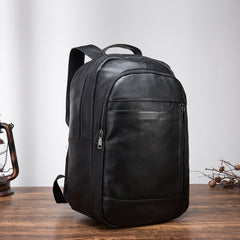 Black Mens Leather College Backpack Laptop Backpack Black Travel Backpack for Men - iwalletsmen