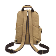 Canvas Leather Mens Mini Sling Bag Khaki Backpack One Shoulder Bag Green Chest Bag for Men - iwalletsmen