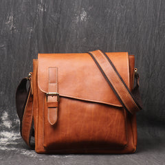Vintage Leather Men's Small Side Bag Vertical Messenger Bag Shoulder Bag For Men - iwalletsmen