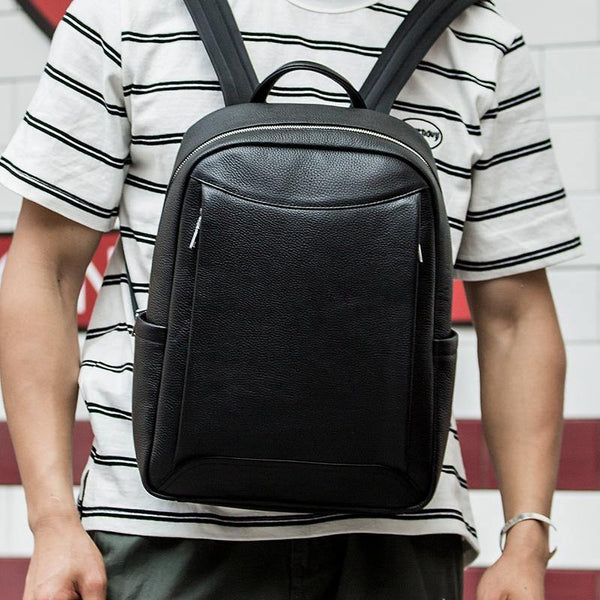 Cool Black Mens Leather Backpacks Travel Backpack 14-inch Laptop Backpack for men - iwalletsmen