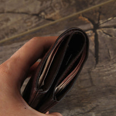 Handmade Genuine Leather Mens Cool Slim Leather Wallet Men Small Wallets Bifold for Men