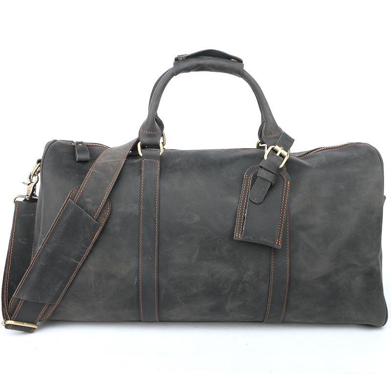 Black Leather Mens Casual Large Travel Bags Shoulder Weekender Bags Br –  iwalletsmen