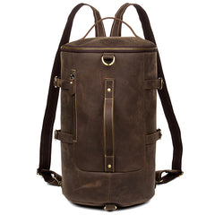 Cool Brown Mens Leather 14 inches Barrel Weekender Bag Bucket Travel Backpack for Men - iwalletsmen