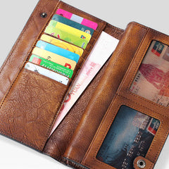Handmade Leather Mens Cool Long Leather Wallet Bifold Clutch Wallet for Men - iwalletsmen