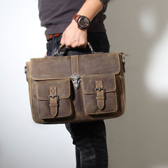Handmade Leather Mens Cool Messenger Bag Work Bag Backpack Travel Bag Briefcase Bag for men