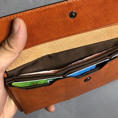 Handmade Leather Mens Cool Wallet Long Leather Wallet Clutch Wristlet Wallet for Men Women