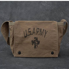 Washed Canvas Mens Large Brown Side Bag 14‘’ Army Green Messenger Bag Shoulder Bag For Men - iwalletsmen