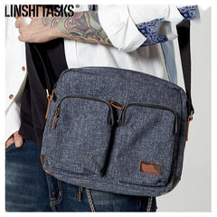 Fashion Oxford Cloth Leather Mens Ancient Red Side Bag Messenger Bags Ancient Gray Oxford Cloth Courier Bag for Men - iwalletsmen