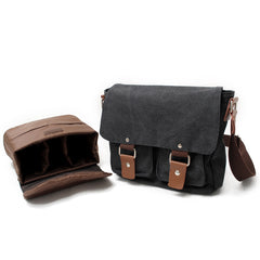 Waxed Canvas Leather Mens Small DSLR Camera Bags Side Bag Messenger Bag Shoulder Bag For Men - iwalletsmen