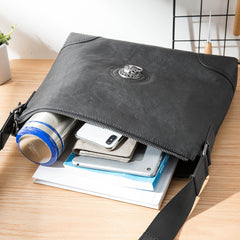 Black Cool Leather Mens 10 inches Vertical Courier Bag Postman Bag Black Cross Messenger Bags Side Bag for Men - iwalletsmen
